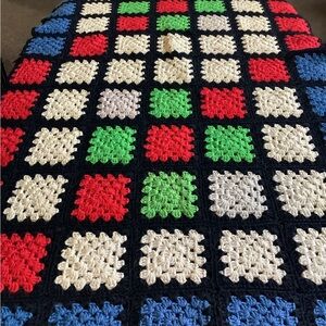Hand loomed crochet black multi granny square throw 58x33